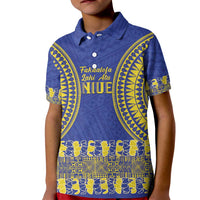 Fakaalofa Lahi Atu Niue Kid Polo Shirt Siapo Pattern With Puakenikeni LT14 Kid Blue - Polynesian Pride