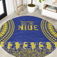 Fakaalofa Lahi Atu Niue Round Carpet Siapo Pattern With Puakenikeni LT14 Blue - Polynesian Pride