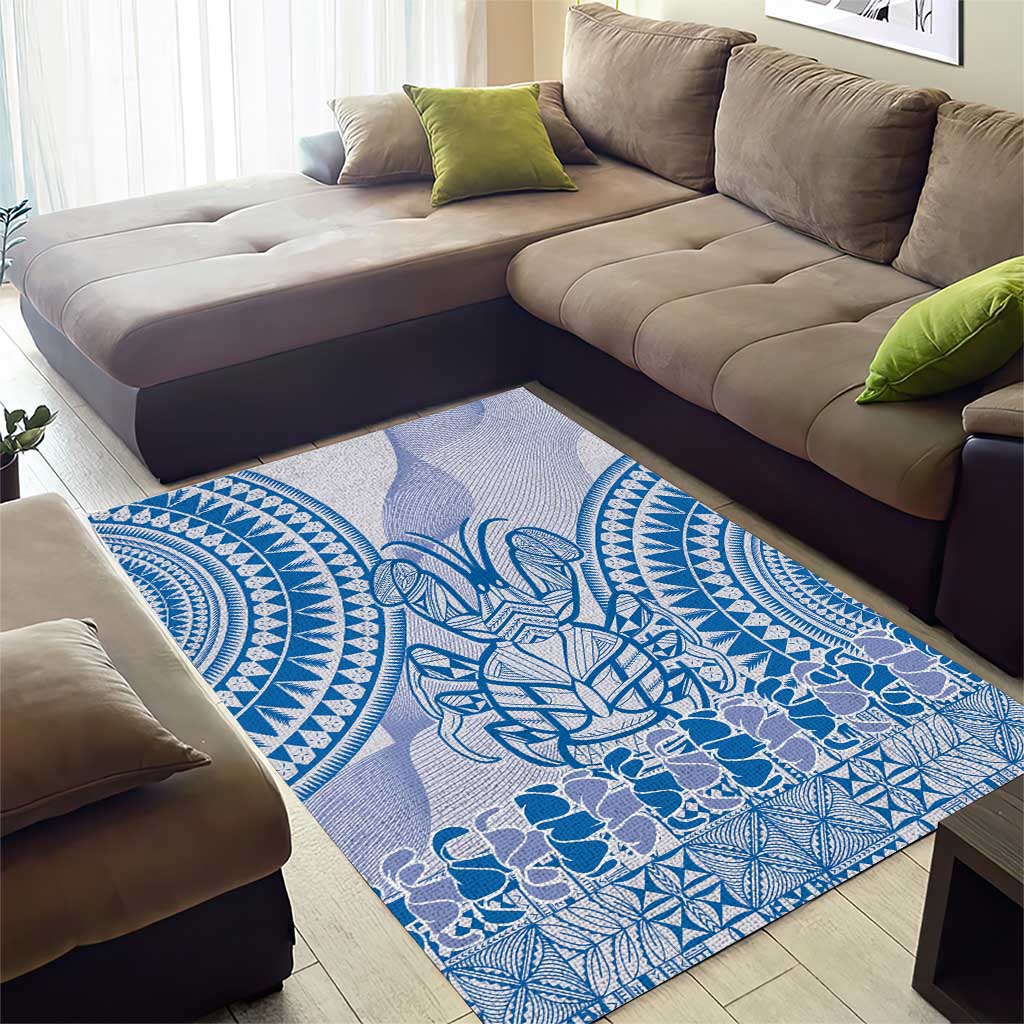 Niue Language Week Area Rug The Rock Coconut Crab - Siapo Blue Pastel
