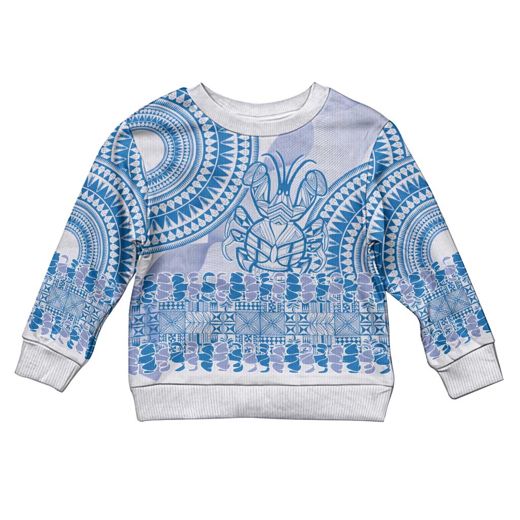 Niue Language Week Kid Ugly Christmas Sweater The Rock Coconut Crab - Siapo Blue Pastel LT14 Kid Blue - Polynesian Pride