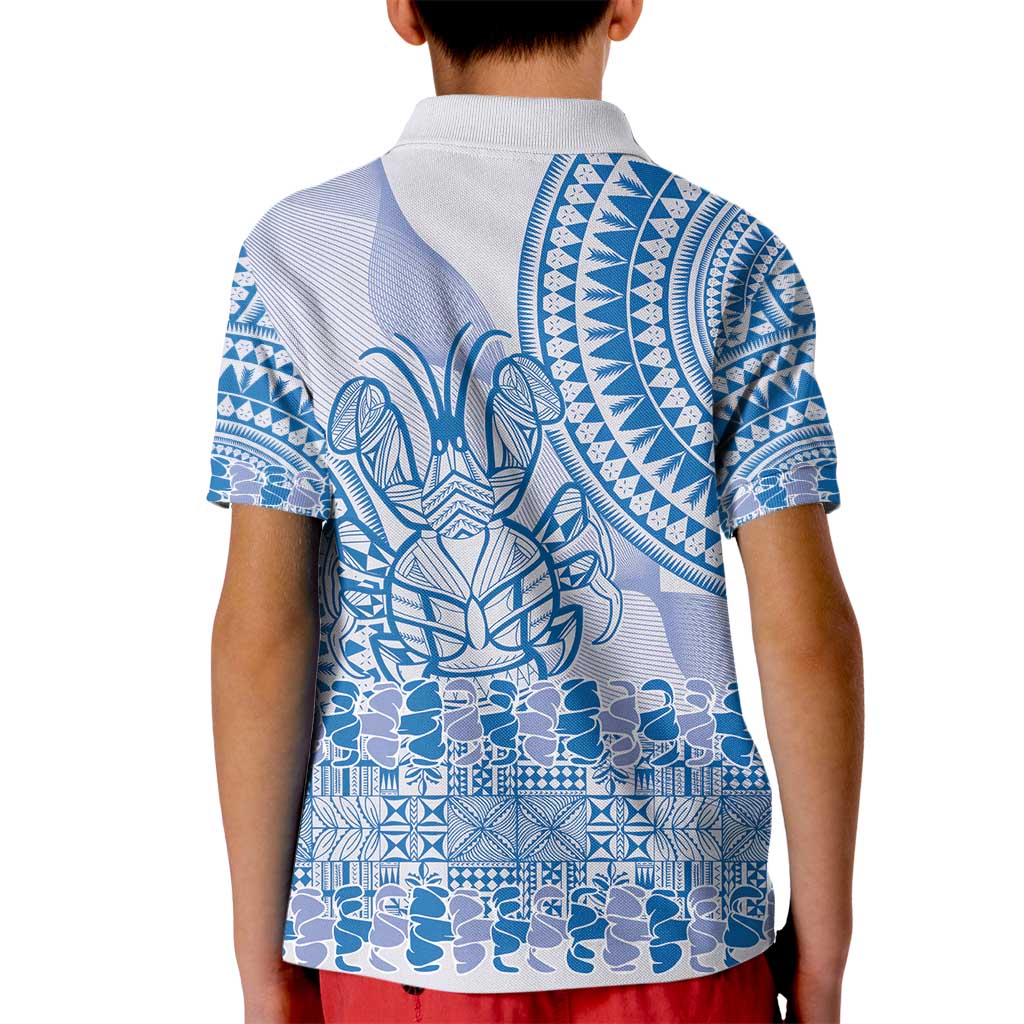 Niue Language Week Kid Polo Shirt The Rock Coconut Crab - Siapo Blue Pastel LT14 - Polynesian Pride