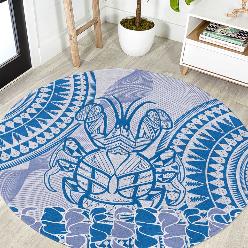 Niue Language Week Round Carpet The Rock Coconut Crab - Siapo Blue Pastel LT14 Blue - Polynesian Pride