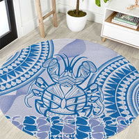 Niue Language Week Round Carpet The Rock Coconut Crab - Siapo Blue Pastel LT14 Blue - Polynesian Pride