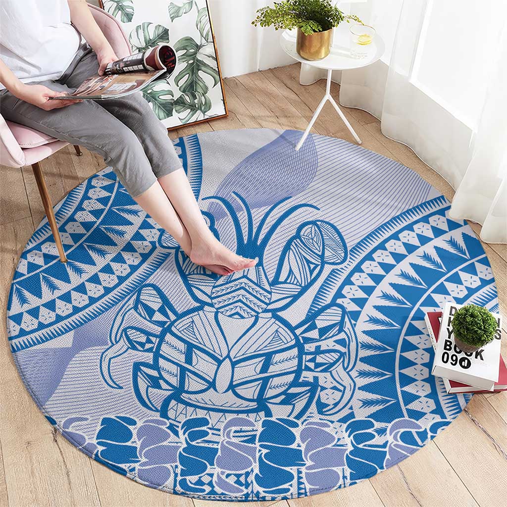 Niue Language Week Round Carpet The Rock Coconut Crab - Siapo Blue Pastel LT14 - Polynesian Pride