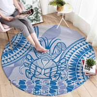 Niue Language Week Round Carpet The Rock Coconut Crab - Siapo Blue Pastel LT14 - Polynesian Pride