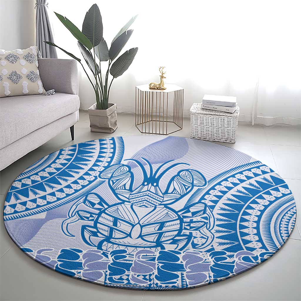 Niue Language Week Round Carpet The Rock Coconut Crab - Siapo Blue Pastel LT14 - Polynesian Pride