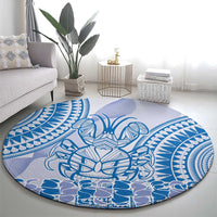 Niue Language Week Round Carpet The Rock Coconut Crab - Siapo Blue Pastel LT14 - Polynesian Pride