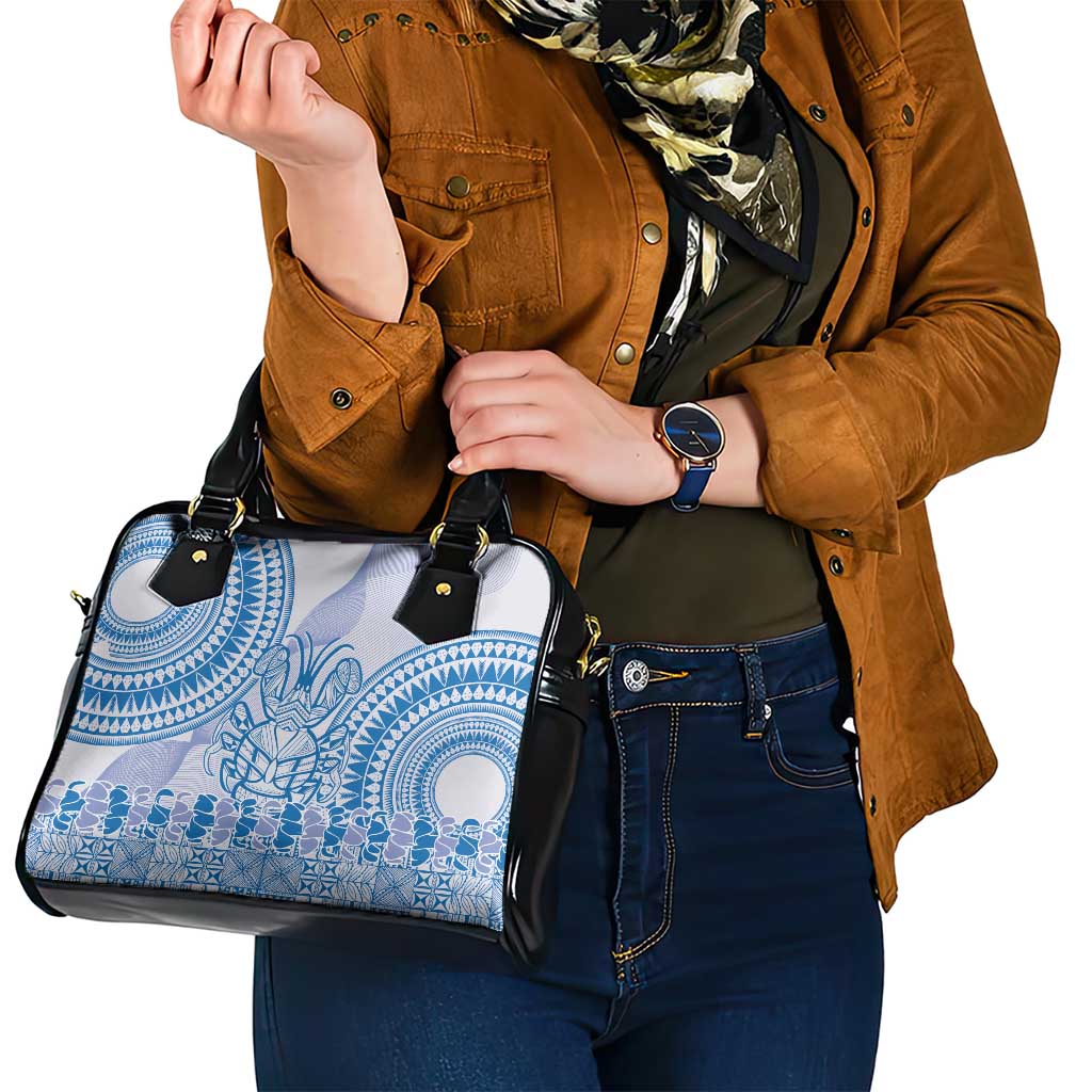 Niue Language Week Shoulder Handbag The Rock Coconut Crab - Siapo Blue Pastel LT14 - Polynesian Pride