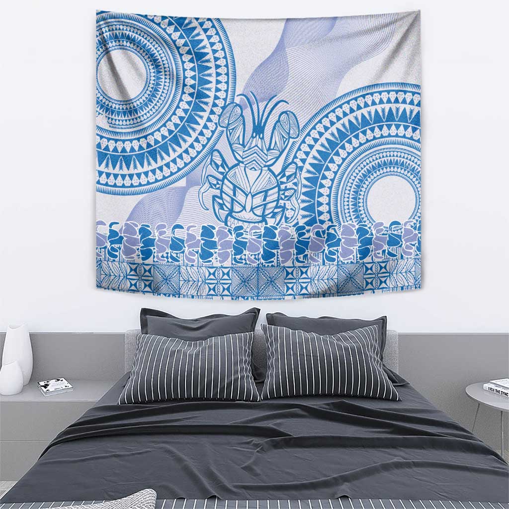 Niue Language Week Tapestry The Rock Coconut Crab - Siapo Blue Pastel LT14 - Polynesian Pride