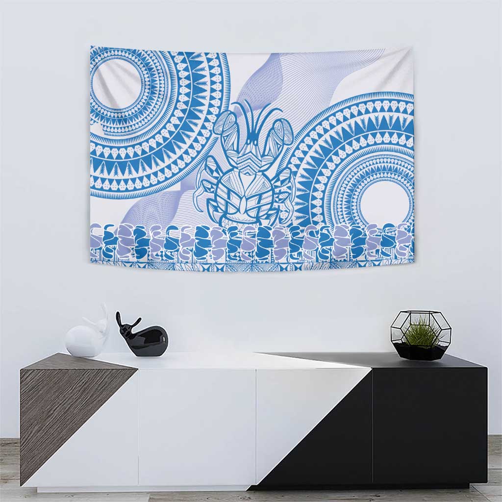 Niue Language Week Tapestry The Rock Coconut Crab - Siapo Blue Pastel LT14 - Polynesian Pride