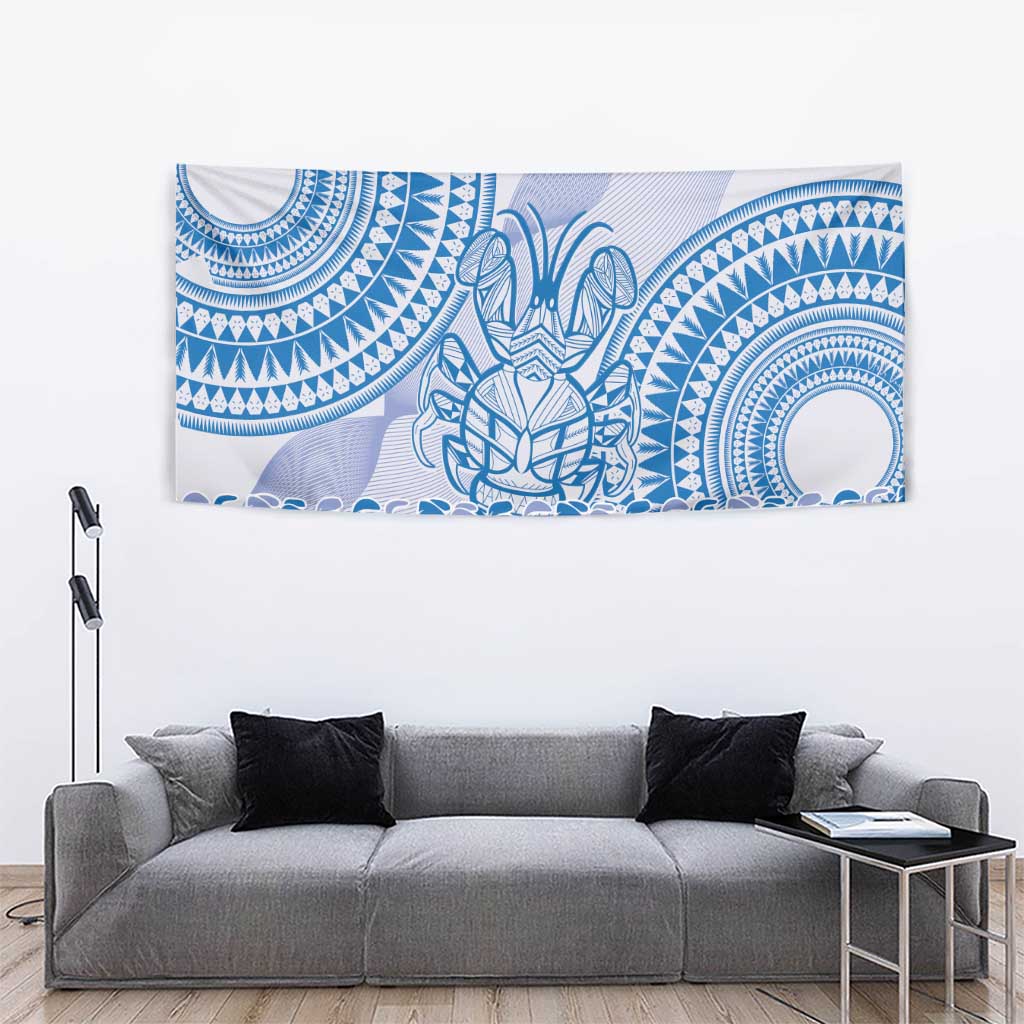 Niue Language Week Tapestry The Rock Coconut Crab - Siapo Blue Pastel LT14 - Polynesian Pride