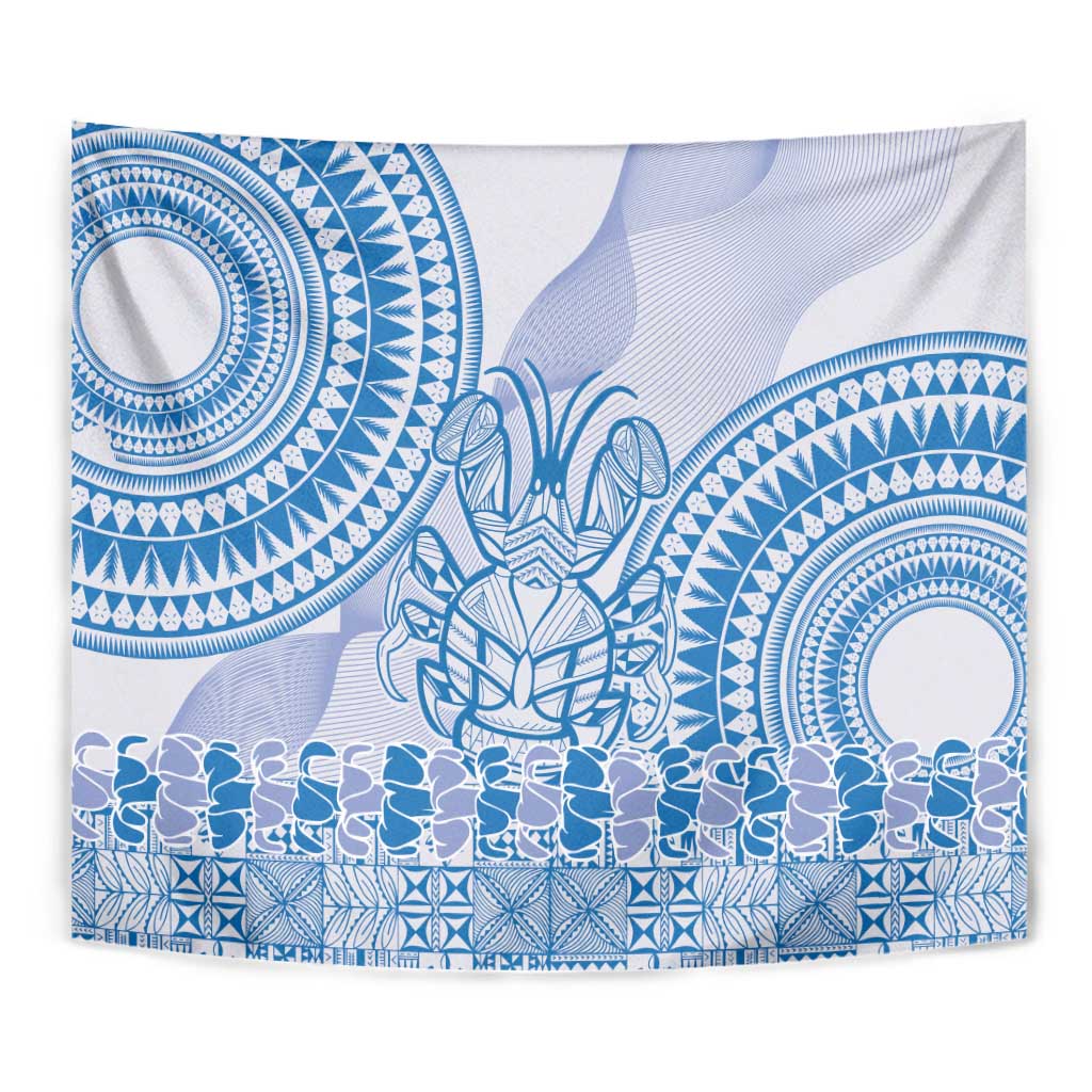 Niue Language Week Tapestry The Rock Coconut Crab - Siapo Blue Pastel LT14 - Polynesian Pride