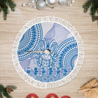 Niue Language Week Tree Skirt The Rock Coconut Crab - Siapo Blue Pastel LT14 Fringed Blue - Polynesian Pride