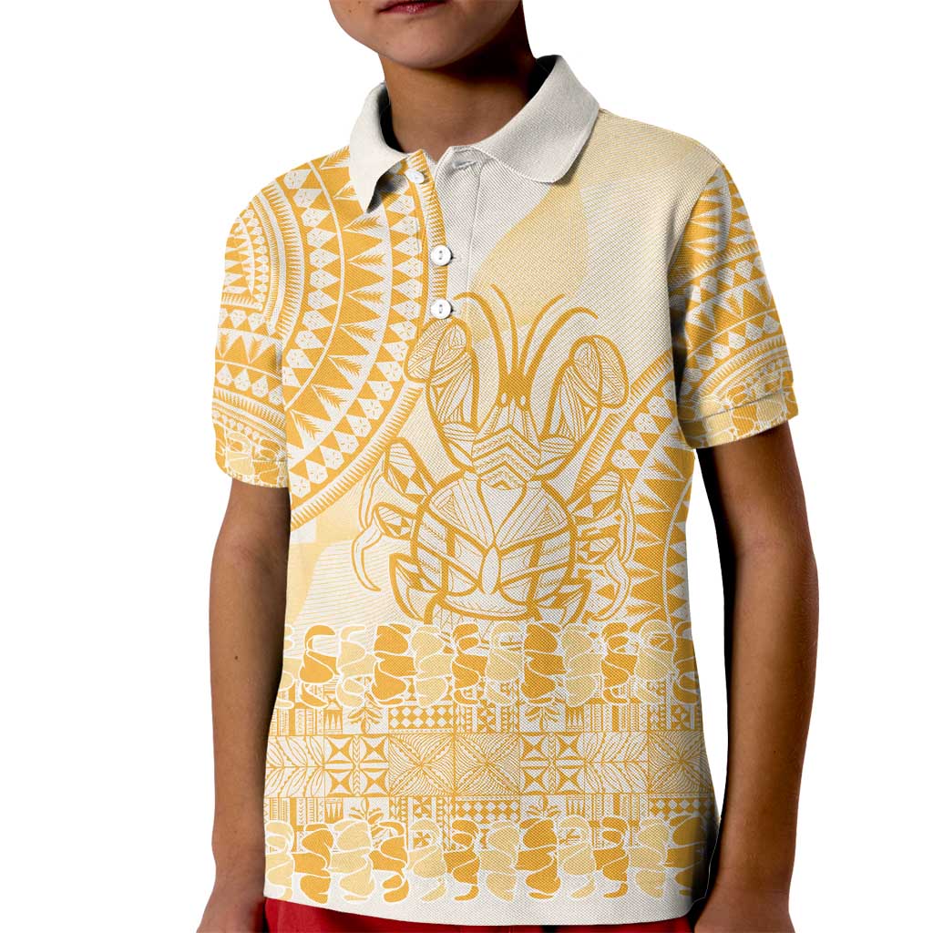 Niue Language Week Kid Polo Shirt The Rock Coconut Crab - Siapo Gold Pastel LT14 Kid Gold - Polynesian Pride