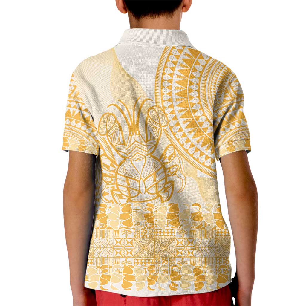 Niue Language Week Kid Polo Shirt The Rock Coconut Crab - Siapo Gold Pastel LT14 - Polynesian Pride