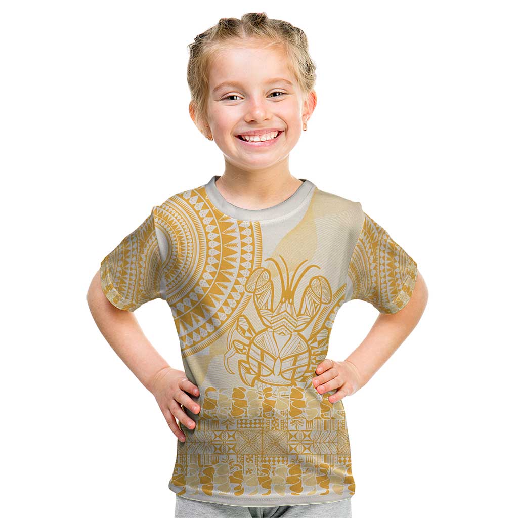 Niue Language Week Kid T Shirt The Rock Coconut Crab - Siapo Gold Pastel LT14 Gold - Polynesian Pride