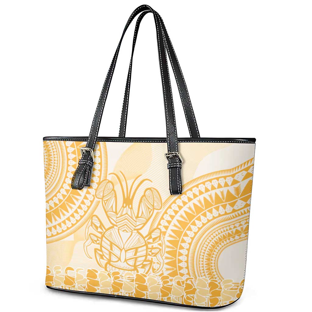 Niue Language Week Leather Tote Bag The Rock Coconut Crab - Siapo Gold Pastel