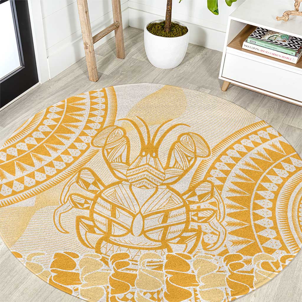 Niue Language Week Round Carpet The Rock Coconut Crab - Siapo Gold Pastel LT14 Gold - Polynesian Pride