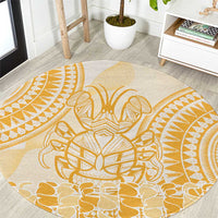 Niue Language Week Round Carpet The Rock Coconut Crab - Siapo Gold Pastel LT14 Gold - Polynesian Pride