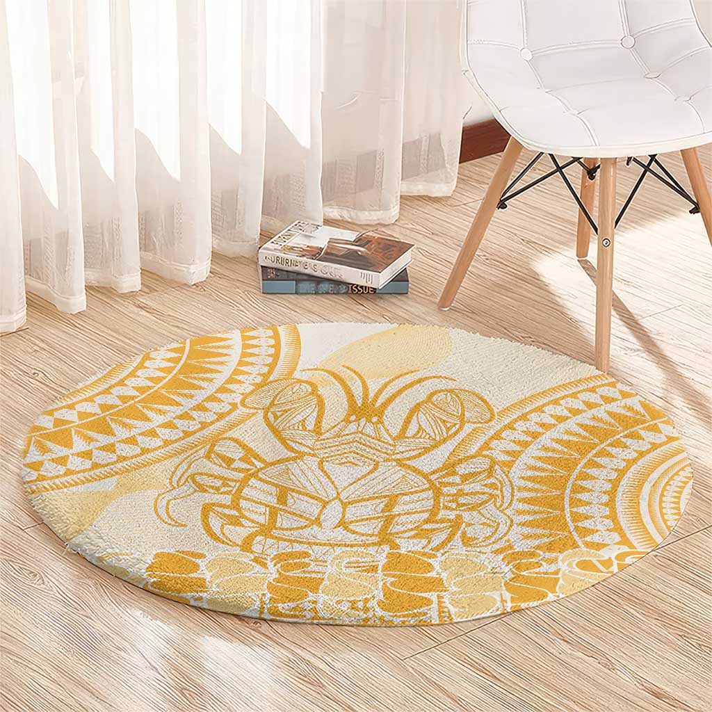 Niue Language Week Round Carpet The Rock Coconut Crab - Siapo Gold Pastel LT14 - Polynesian Pride