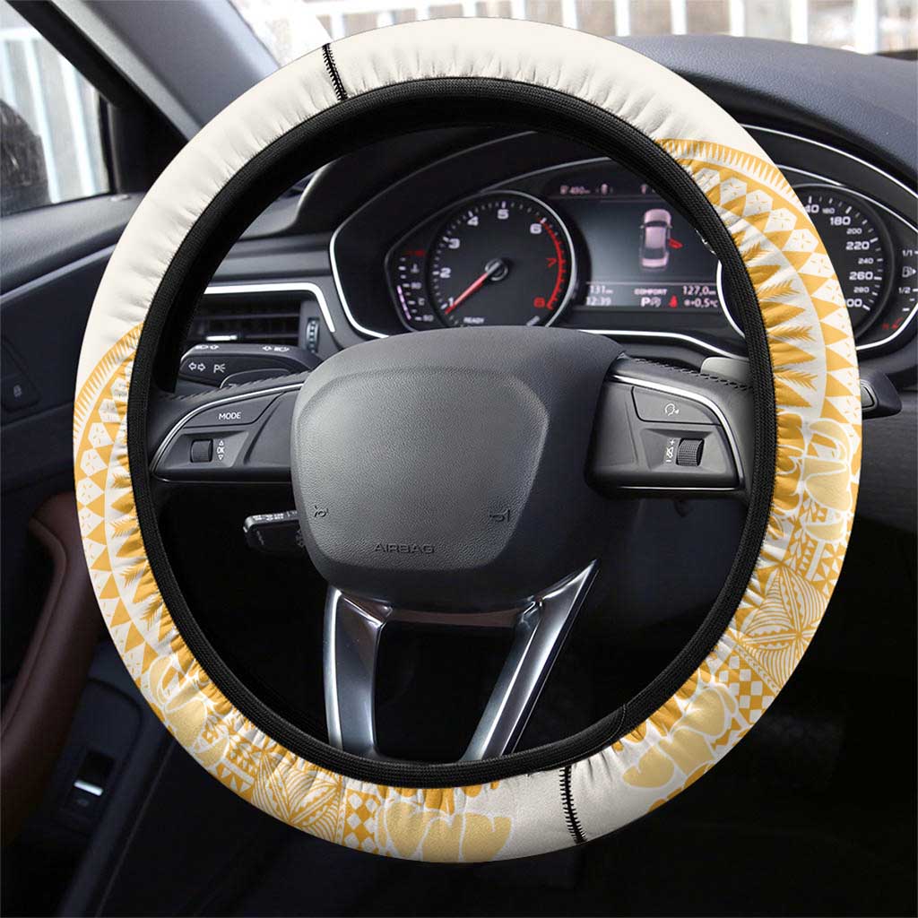 Niue Language Week Steering Wheel Cover The Rock Coconut Crab - Siapo Gold Pastel