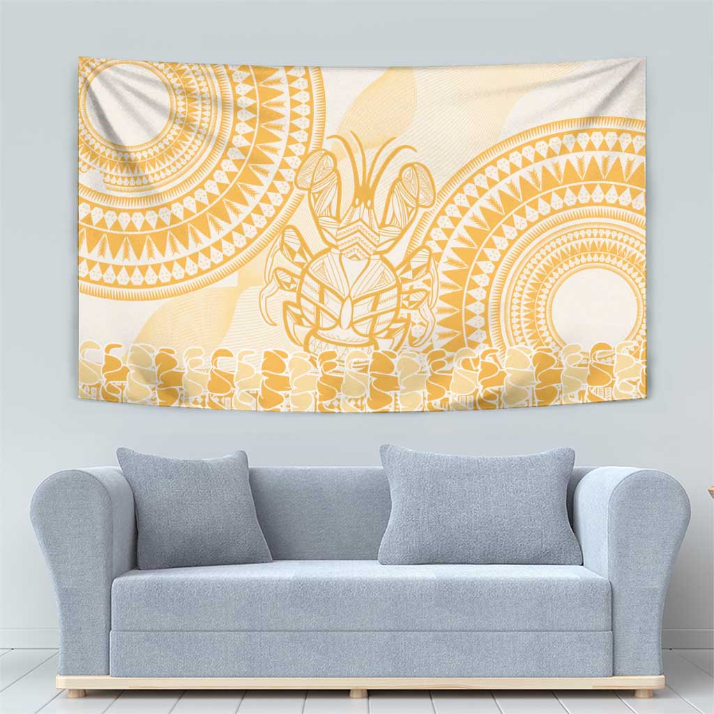 Niue Language Week Tapestry The Rock Coconut Crab - Siapo Gold Pastel LT14 - Polynesian Pride
