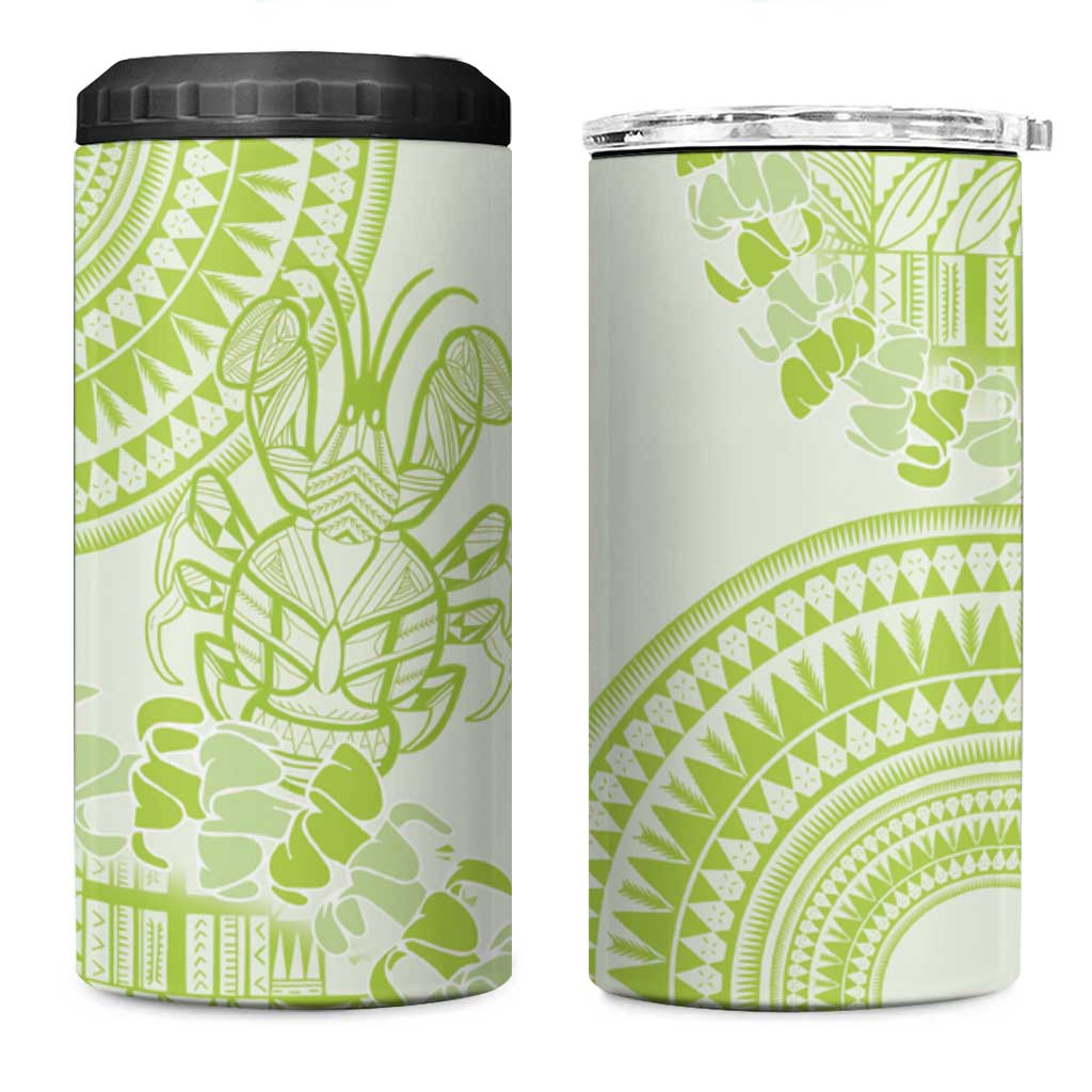 Lime Green Niue Language Week 4 in 1 Can Cooler Tumbler The Rock Coconut Crab - Siapo Pattern