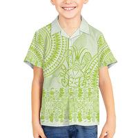 Lime Green Niue Language Week Kid Hawaiian Shirt The Rock Coconut Crab - Siapo Pattern LT14 Kid Lime Green - Polynesian Pride