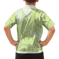 Lime Green Niue Language Week Kid Hawaiian Shirt The Rock Coconut Crab - Siapo Pattern LT14 - Polynesian Pride