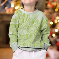 Lime Green Niue Language Week Kid Ugly Christmas Sweater The Rock Coconut Crab - Siapo Pattern LT14 - Polynesian Pride