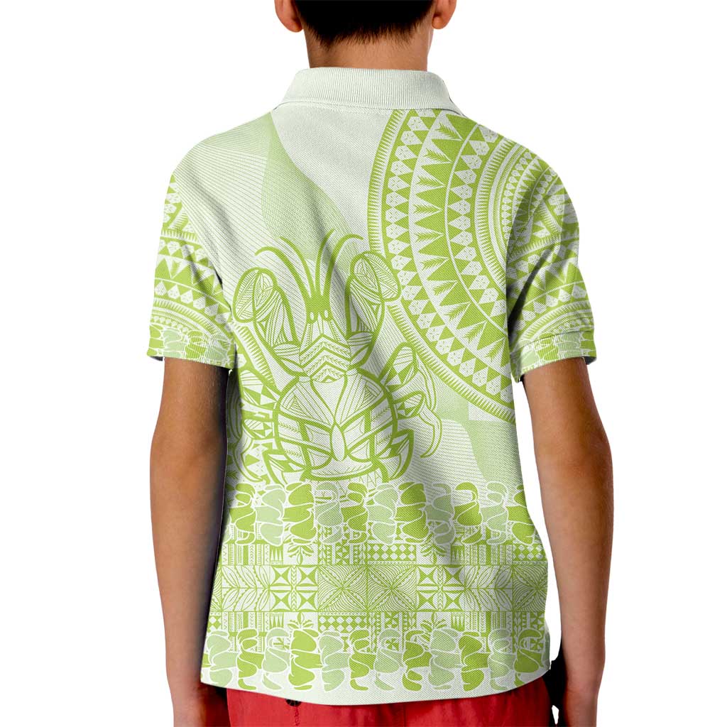Lime Green Niue Language Week Kid Polo Shirt The Rock Coconut Crab - Siapo Pattern LT14 - Polynesian Pride