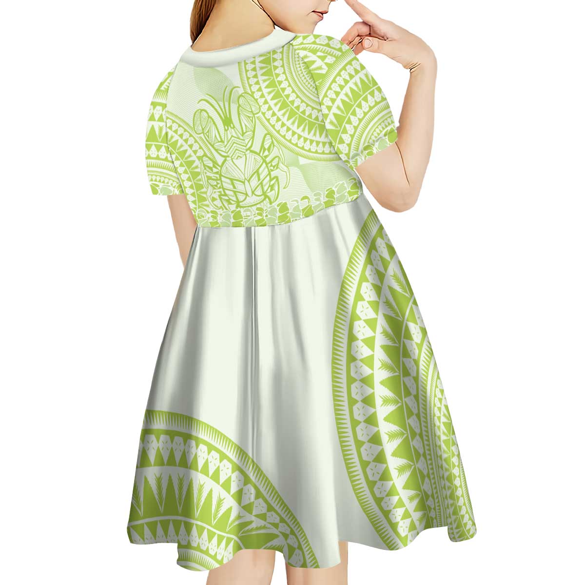 Lime Green Niue Language Week Kid Short Sleeve Dress The Rock Coconut Crab - Siapo Pattern