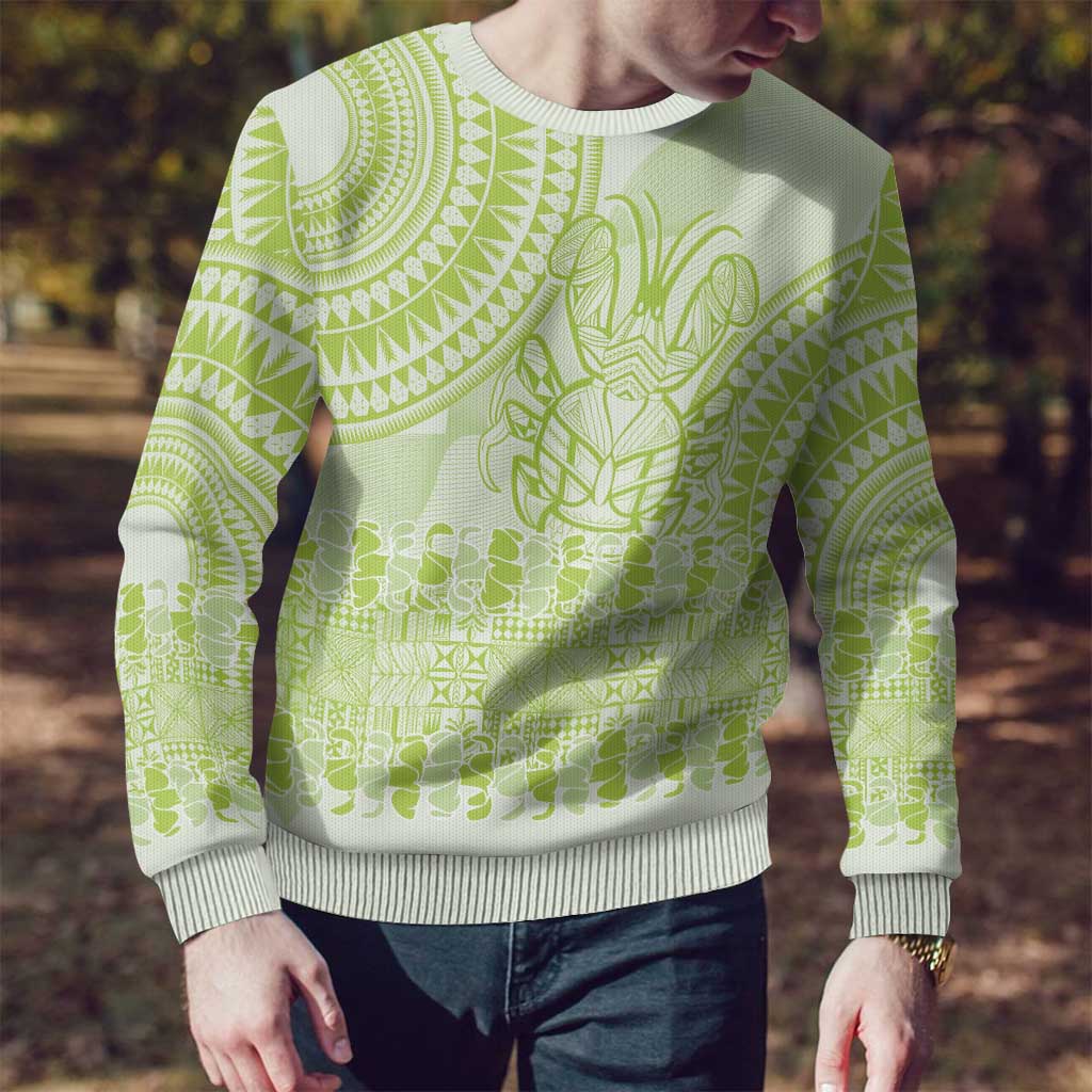 Lime Green Niue Language Week Ugly Christmas Sweater The Rock Coconut Crab - Siapo Pattern