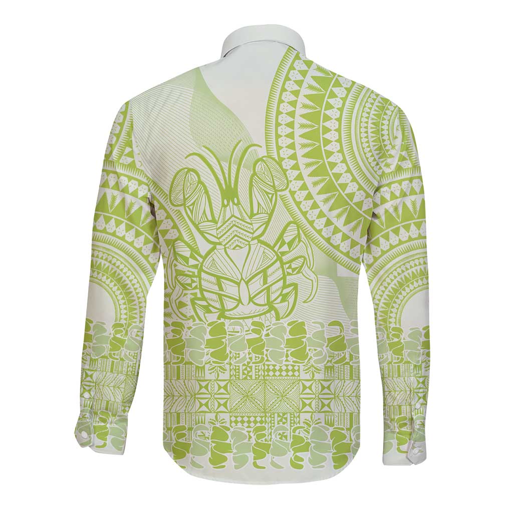 Lime Green Niue Language Week Long Sleeve Button Shirt The Rock Coconut Crab - Siapo Pattern