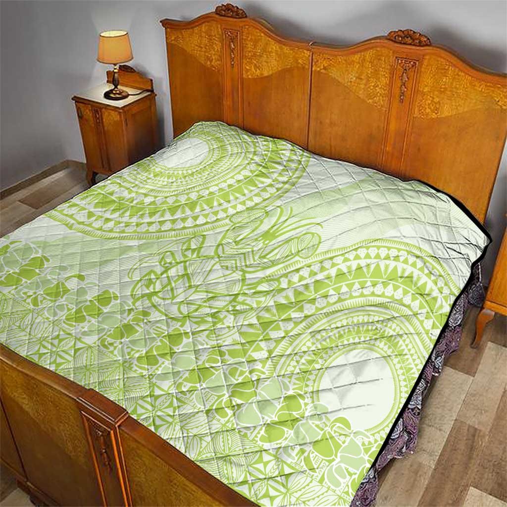 Lime Green Niue Language Week Quilt The Rock Coconut Crab - Siapo Pattern LT14 - Polynesian Pride