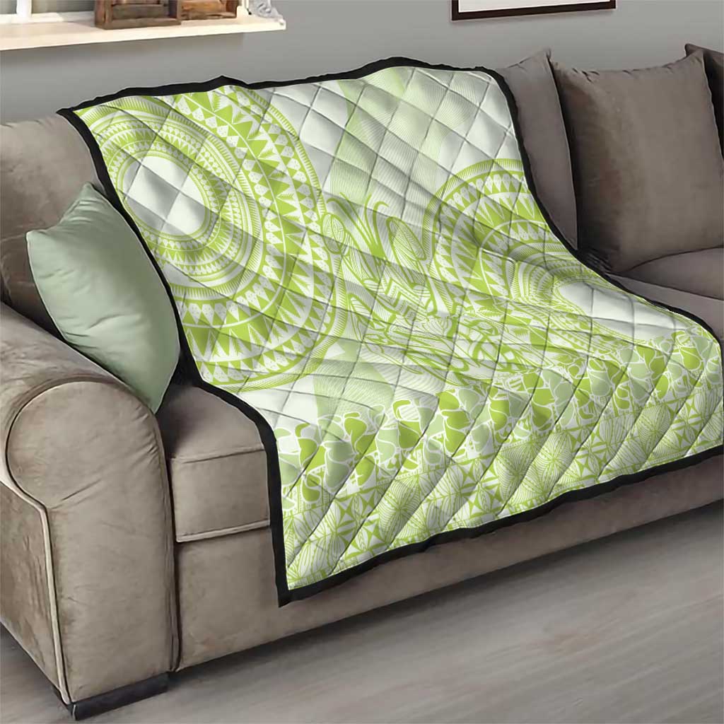 Lime Green Niue Language Week Quilt The Rock Coconut Crab - Siapo Pattern LT14 - Polynesian Pride