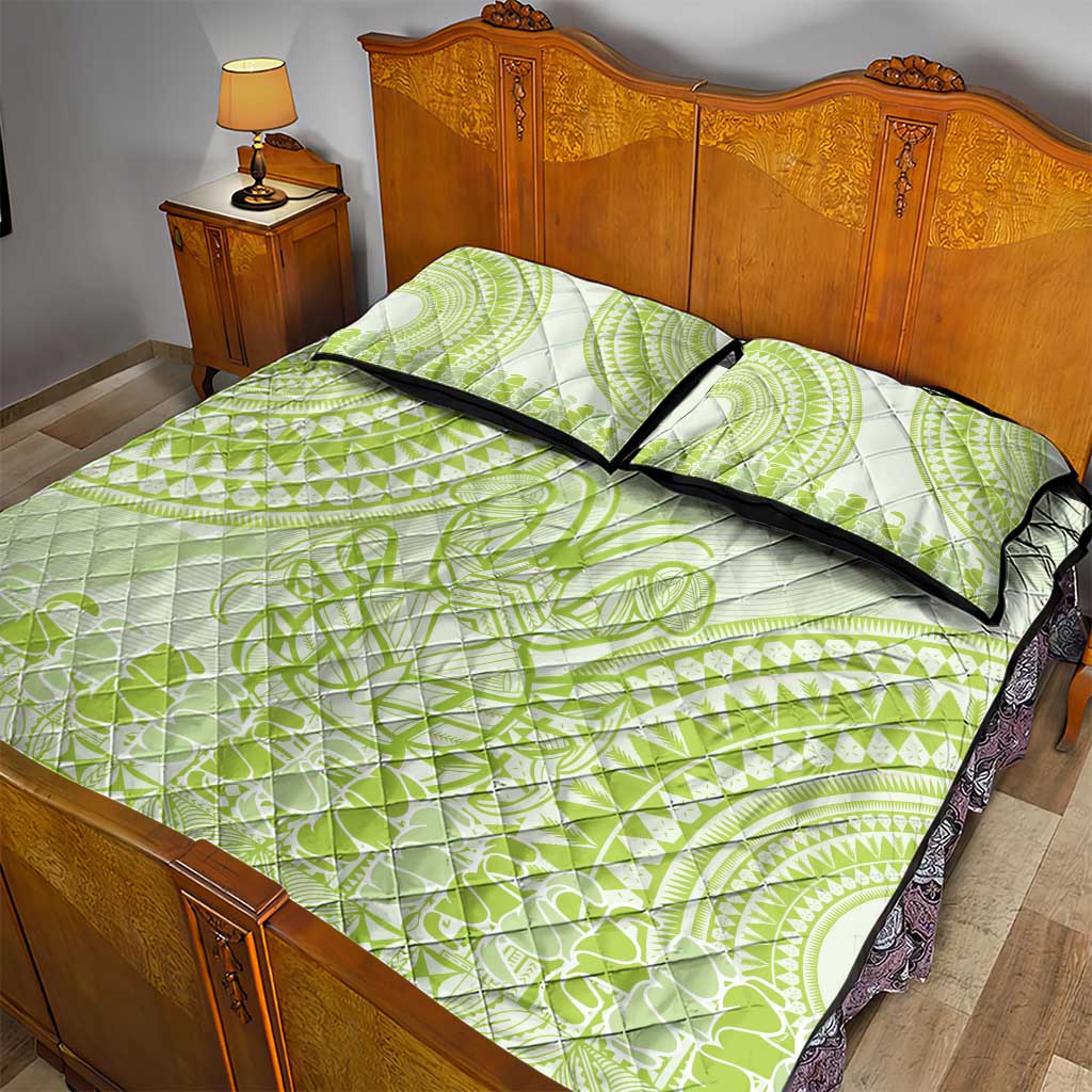 Lime Green Niue Language Week Quilt Bed Set The Rock Coconut Crab - Siapo Pattern