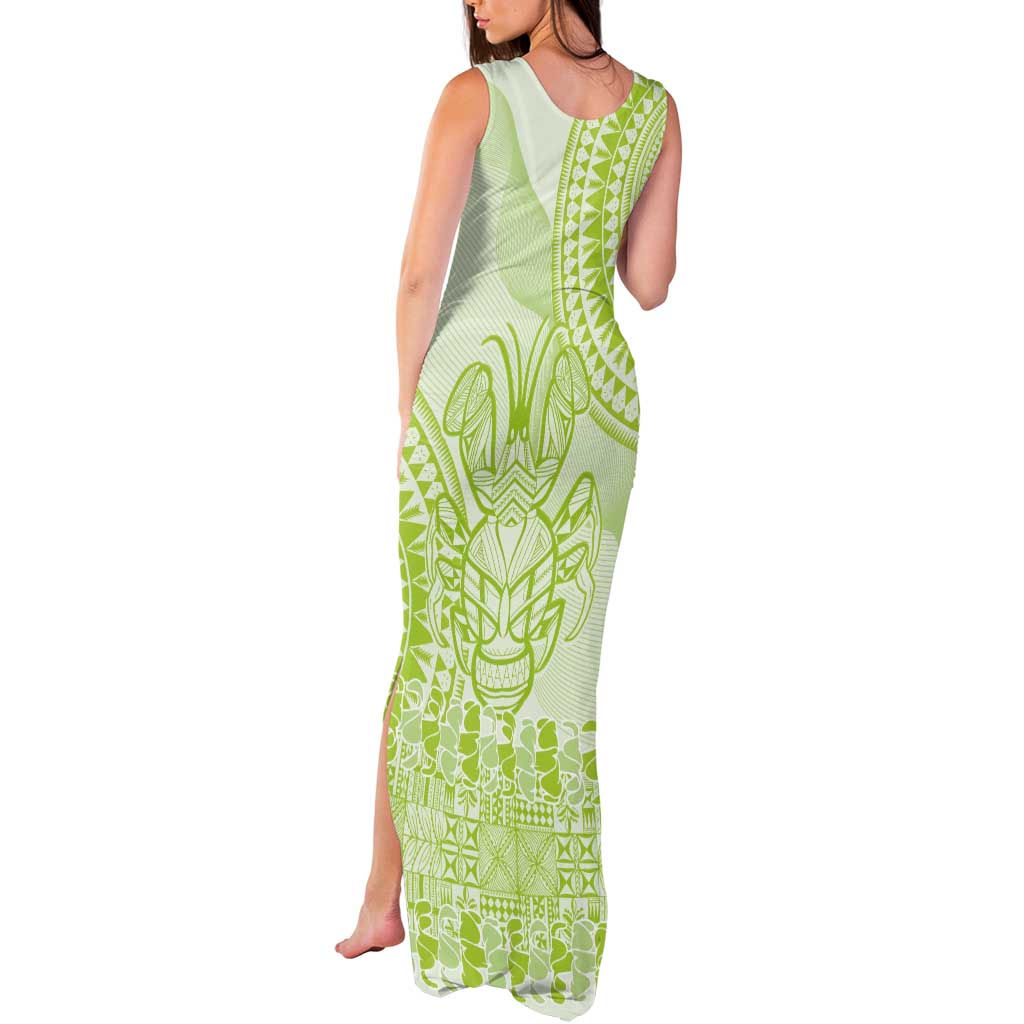 Lime Green Niue Language Week Tank Maxi Dress The Rock Coconut Crab - Siapo Pattern