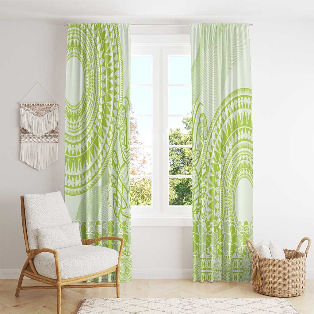 Lime Green Niue Language Week Window Curtain The Rock Coconut Crab - Siapo Pattern