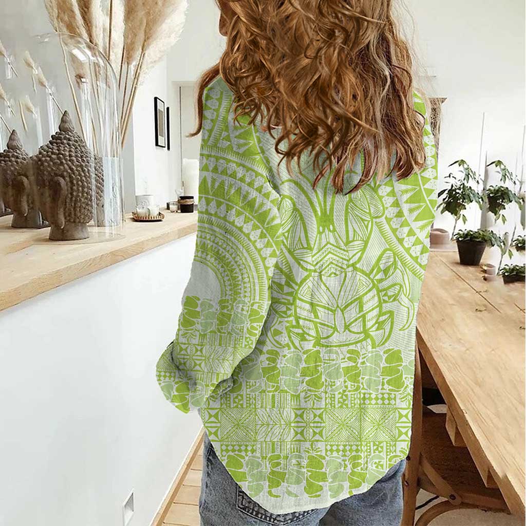 Lime Green Niue Language Week Women Casual Shirt The Rock Coconut Crab - Siapo Pattern