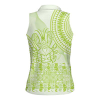 Lime Green Niue Language Week Women Sleeveless Polo Shirt The Rock Coconut Crab - Siapo Pattern LT14 - Polynesian Pride
