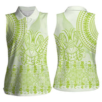 Lime Green Niue Language Week Women Sleeveless Polo Shirt The Rock Coconut Crab - Siapo Pattern LT14 - Polynesian Pride