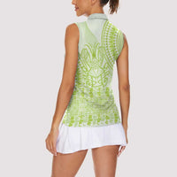 Lime Green Niue Language Week Women Sleeveless Polo Shirt The Rock Coconut Crab - Siapo Pattern LT14 - Polynesian Pride