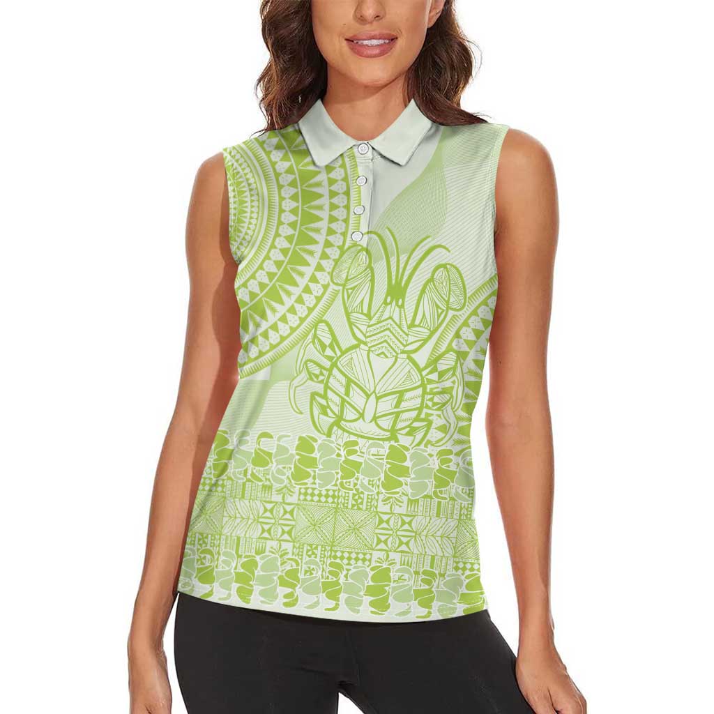 Lime Green Niue Language Week Women Sleeveless Polo Shirt The Rock Coconut Crab - Siapo Pattern LT14 - Polynesian Pride