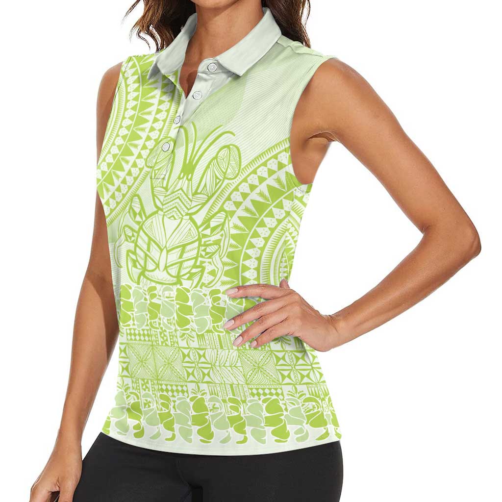 Lime Green Niue Language Week Women Sleeveless Polo Shirt The Rock Coconut Crab - Siapo Pattern LT14 - Polynesian Pride