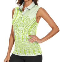 Lime Green Niue Language Week Women Sleeveless Polo Shirt The Rock Coconut Crab - Siapo Pattern LT14 - Polynesian Pride