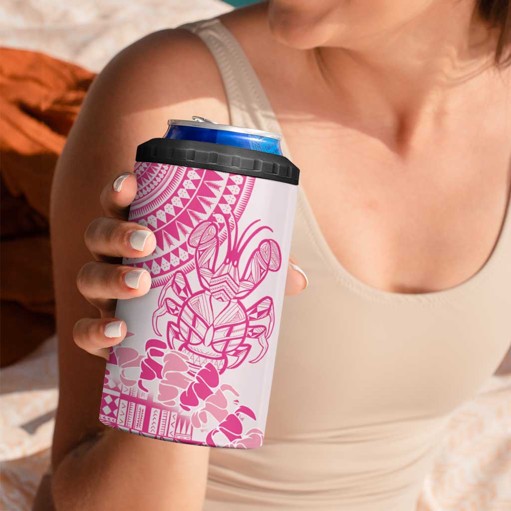 Pink Niue Language Week 4 in 1 Can Cooler Tumbler The Rock Coconut Crab - Siapo Pattern