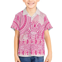 Pink Niue Language Week Family Matching Short Sleeve Bodycon Dress and Hawaiian Shirt The Rock Coconut Crab - Siapo Pattern