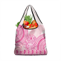 Pink Niue Language Week Grocery Bag The Rock Coconut Crab - Siapo Pattern