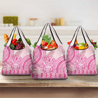 Pink Niue Language Week Grocery Bag The Rock Coconut Crab - Siapo Pattern
